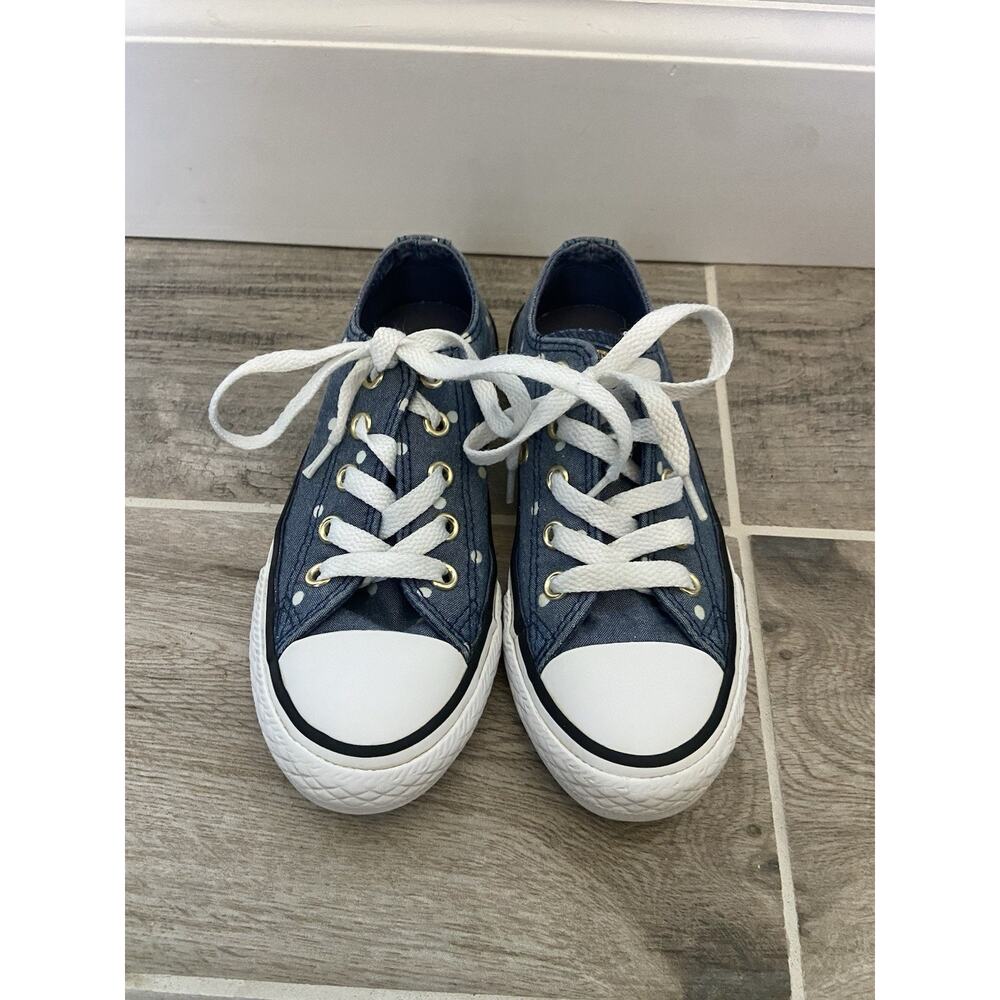 Converse All Star Low Top Denim Polka Dot Sneakers Shoes Kids Size 11 Canvas
